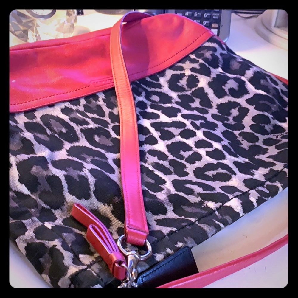 Coach Leather/Cheetah Print Shoulder Bag